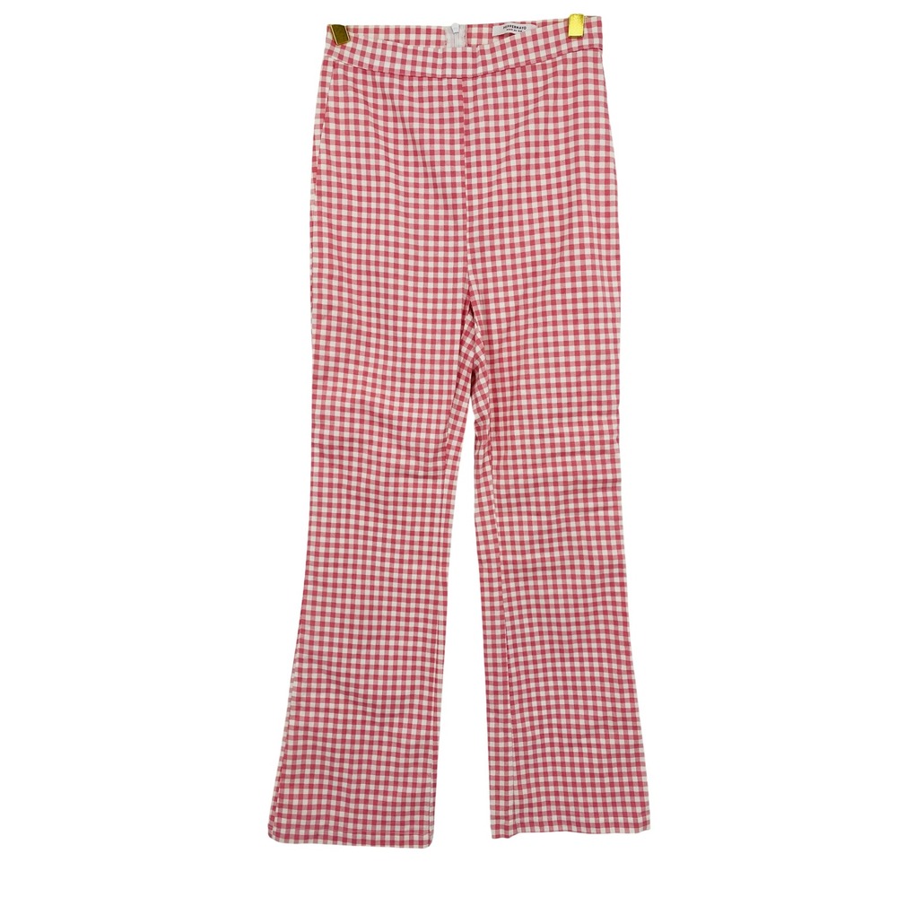 Peppermayo Gingham Flare Pants Women US 8 Pink White High Waist‎ Checkered